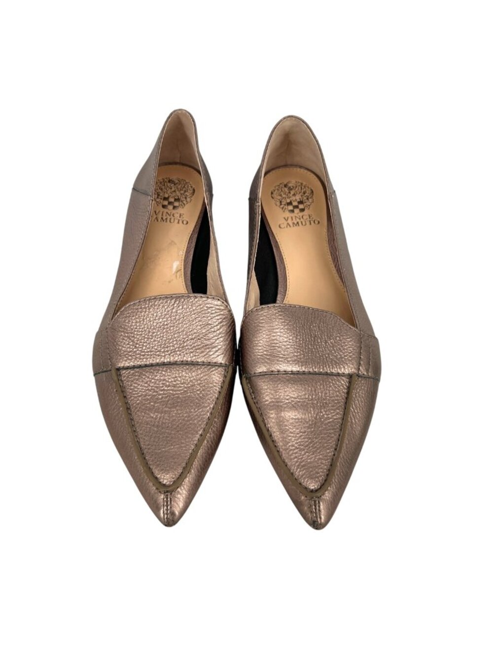 Vince Camuto Maita Metallic Pewter Leather Pointed-Toe Flats Loafers Size 10
